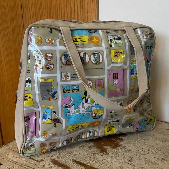 TransVERSION Handbags - Vinyl Funny Comic Travel Bag Carry on ! Some Flaws but GUC ! MoMA Art